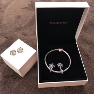 Pandora bracelet and flower earrings